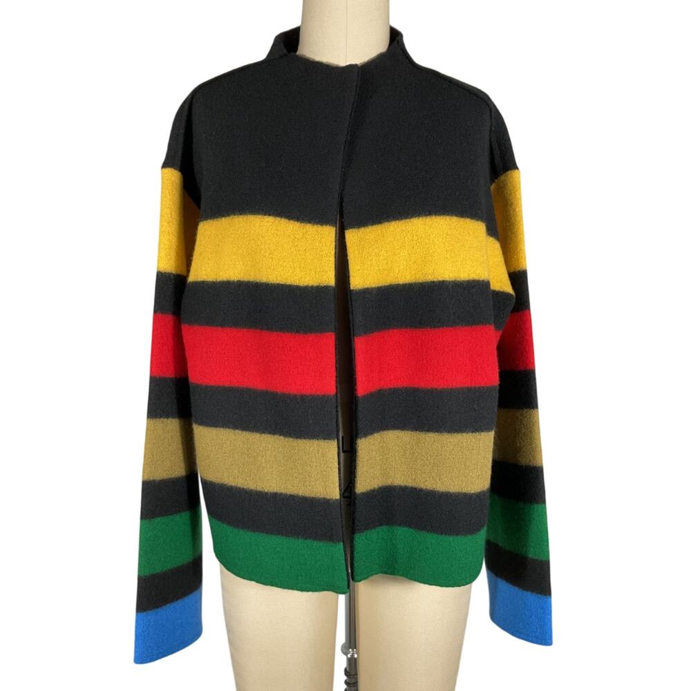 Alice + Olivia Striped Black Multi Pearson Sweater Jacket Size M - Picture 2 of 6